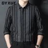 Casual shirts voor heren merk zijdeachtige Traceless Shirt Business Senior Long Sleeve Koreaanse heren 2022 Autumn Stripe Niet -strijken Luxe Slim Fit