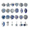 925 Sterling Silber Blaue Perlen Charms Damen mit Originalverpackung für Pandora CZ Crystal Pave Passend für Schlangenkettenarmband Kinder Geburtstagsgeschenk DIY Herstellung von Schmuck B034