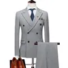 Mens Suits Blazers çift göğüslü Terno Maskulino İnce Fit Formal Set Marka Siyah Gri Ceket Pantolon Yelek 221123