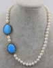 Chaînes Perle d'eau douce Blanc presque rond et vert Howlite Turquoise Collier plat 18 pouces Perles en gros Nature FPPJ Femme 2022