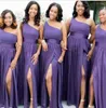 One Shoulder African Bridesmaid Dresses Floor Length Side Slit Cheap Wedding Guest Dress Modest Chiffon Bridesmaid Prom Gowns8262400