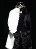 Men's Leather Faux Mens Fashion Winter Punk Rock Fur Coat Hooded Long Jacket Black White Patchwork Overcoat Men Cardigan 221122