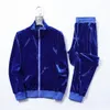 22SS Men Designador de lujo Situos de ch￡ndal Ribbon Ripbon Stripe Knight Decoraci￳n Velvet Fabric Sportsswear Sportswear Traje de entrenamiento de sudor de entrenamiento de sudor azul