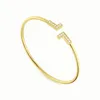 Charm Armband Double T Letter Open Armband Whole Gold Silver Rose Gold Diamond Designer Jewellery Luxury Bangles For Mens W298J