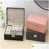 Jewelry Boxes Double Layer Jewelry Box Pu Leather Organizer Display Boxes Travel Storage Case Large Space Holder For Rings Earrings Dhfho