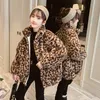 Coat Chidlren Winter Leopard Stampa di lana Giacche di lana Offerte Khaki Pink Colore Spesso Abbigliamento da esterno da esterno per bambini 6 8 10 12 14y 221122