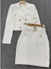 Tweede stuk jurk Frans klein geurige 2 pce pak dubbele borsten kort gebreide top elastische heup wrap rokpak vrouwelijke vest trui outfit 221123