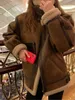 Femmes Fourrure Faux Femmes Manteaux En Cuir Mouton Shearling Épaissir Veste Dame De Mode À Manches Longues Zippée Survêtement Hiver Chaud Manteau 221123