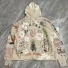 Falection Mens 23SS Saint Michael Denim Tears Flower 인쇄 고민 후 까마귀 구멍 스웨트 셔츠 남자 Top Pullover Drew Hoodie