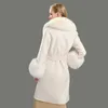 Womens Wool Blends Jxwatcher Coat Women Pied De Poule Natural Fur Collar Cashmere Long Outerwear Ladies Streetwear 221122