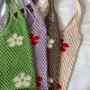 الأكياس المسائية النساء الرجعية الصيفية الأوبو حقيبة عصرية زهرة متشابكة الكتف شبكة جوفاء محفظة شاطئية غير رسمية