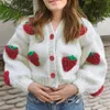 Kvinnors stickor Tees Klalien Fashion Elegant Cute Print Strawberry Single Breasted tröja Kvinnor Autumn Thicken Warm Cardigan Streetwear 221123