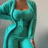 Women's Two Piece Pants 3 Pcs/Set Solid Color Women Pajamas Set Plush Thermal Pockets Short Tops Long Coat Autumn Low-cut Suit For Home