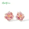 Stud Santuzza 925 Sterling Silver Earrings for Women Lab Created Rubypink Sapphire White CZ Gradient Flower Fine Jewelry 221119