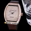 42mm Vanguard V45 Miyota 8215 Automatique Montre Homme Curuex Or Rose Pavé Rectangle Diamants Cadran Bâton Glacé Diamant Cuir Blanc Caoutchouc Nouvelles Montres HelloWatch