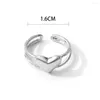 Cluster Rings Fashion Korean For Women Simple Style Heart Adjustable Opening Silver Color Two Circle Index Finger