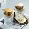 Liquid Soap Dispenser European Glass Bottle Golden Stroke Decorative Desktop Shampoo Press Set Modern Relief Home Bathroom Accessories 221123