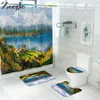 Bath Mats Traditiona Style and Shower Curtain Set Non Slip U-Shaped Toilet Rug room Floor Waterproof 221123