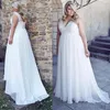 White Plus Size Applique Lace Beach Dress Wedding Women Mulheres Império Vestido de Noiva Made Made Made