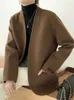 Femmes 'Mélanges Onalippa Style Français Double Face Manteau De Laine Coréen Chic Col En V Solide Taille Ceinture Manteaux pour Femmes À Manches Longues Top 221123