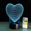 Veilleuses Un Coeur 3D Stéréo Illusion Lampe Acrylique Table D'amour À Distance USB Tactile Commutateur 7 Changement De Couleur Salon Décoratif