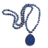 Pendant Necklaces MOODPC Fashion Jewelry Spots Semi Precious Stones Long Knotted Stone Drop Women Ethnic Necklace