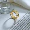 Cluster anneaux vintage Gold Cuban Chain Link pour les hommes en acier inoxydable anneau hip hop exag￩ration g￩om￩trique exag￩ration bijoux de la mode