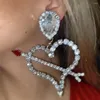 Hoop Earrings 2022 Fashion Shiny Crystal Geometry Oversize Heart Pendant Women's Luxury Rhinestone Jewelry Acc