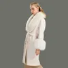 Womens Wool Blends Jxwatcher Coat Women Pied De Poule Natural Fur Collar Cashmere Long Outerwear Ladies Streetwear 221122