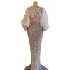 Роскошная русалка вечернее платье женщина блестящие блески кристаллы платья иллюзия иллюзия длинные рукава вечеринки ночные платья