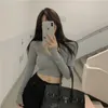 Women's Knits Tees Spring Sexy Low-cut V-neck Long-sleeved Knitted Cardigan Women Short Thread T-shirt Navel Bottoming Shirt Tight Top 221123