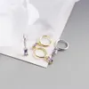 S925 Pendientes de Huggie de plateado S925 Sterling Huggie 18k Piedra chapada en oro Clear Purple Purple Rose Rojo Negro Turquesa Champ￡n Cz Hebilla para la Mujer Joyer￭a