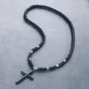 Pendant Necklaces Natural Black Beaded Chain Retro Cross Necklace For Women Statement Cloar Mens Religious Jewelry MN222