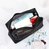 Açık siyah makyaj çantası seyahat neceser tuvalet kozmetik organizatör torbası set kadınlar ağ küçük büyük şeffaf makyaj
