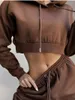 Women s Two Piece Pants Tracksuit Women Set Autumn Clothes Solid Hooded Fleece Sweatshirt Crop Top and Sets Casual 2 s Suit Outfits 221123