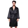 Men's Sleepwear Bathrobe Shorts Two-Piece Faux Silk Bath Robe Satin Soft Cozy Long-sleeved el Sauna Print Kimono Nightgown 221122