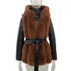 Frauen Pelz Faux Warme Winter Frauen Dicke Zipper Jacke Mantel Mit Gürtel Kragen Leder Jacken Oberbekleidung Damen Parkas 221123