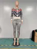 Tasarımcı Marka Kadınların Takipleri Baskı 2 Parça Set Ceket Pantolon Uzun Kollu Leydi Kıyafetler Stand Yaka Tweatsuits Sıradan Sports Giyim Giysileri Fermuar Jogger Suit 9029-8