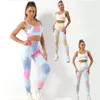 Aktive Sets zweiteilige Set Frauen Kleidung Yoga Fitnessstudio Leggings Sport BH Fitness Mode Druck Seamless Conjunto