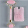 Face Massager 100 Natural Authentic Jade Roller Set Rose Quartz And Gua Sha Face Masr Kit Antiaging Beauty Tools Drop Delivery Health Dhgvw