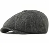 Basker handgjorda mjuk ull 8 panel marinbl￥ sillben sboy cap m￤n 8-kvarter stil platt kepsar kvinnor basker hatt 005 tweed