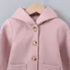 Manteau Filles Avant Boutons Poches Épaissir À Capuche Automne Hiver Bébé Enfants À Manches Longues Casual Solide Rose Outwear Laine s 221122