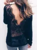 Women's Jumpsuits Rompers Fashion Women Long Sleeve Backless Shirt Casual Lace Blouse Loose Tops 221123