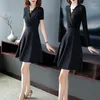 Casual Dresses Black Dress V-neck Slim Formal Occasion Ladies 2022 Spring Sleeveless/Half Sleeve/Full Sleeve Fashion Elegant Female