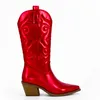 Bottes métalliques Cowboy Western pour femmes Zip brodé bout pointu chaussures d'hiver à talons rose rouge or métallique 221122