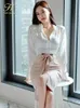 Dwuczęściowa sukienka H Han Queen Women Spring ol noszenie 2 sztuki Zestaw Białe bluzki koronkowe osłona ołówek bodycon spódnica elegancka żeńska ubranie 221122