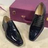 Chaussures habillées authentique peau de Crocodile bout carré concepteur hommes formel en cuir d'alligator véritable mâle fantaisie à lacets Oxford