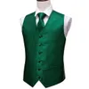 Herenvesten groen pak vest mannen paisley waistcoat plaid zijden tie zakdoek manchetknopen voor bruiloft zomer smoking mj-2004 barry.wang 221122