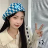 Boinas de checkerboard japonês Seção fina de seção fina de primavera e verão Tap boné feminino Casual Casual Octogonal Hat