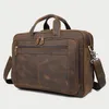 Briefcases Vintage Crazy Horse Genuine Leather Men Briefcase Business Bag Large 17"inch Laptop Male Document Office M160
